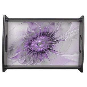 Lavender Flower Dream Modern Abstract Fractal Art Serving Tray