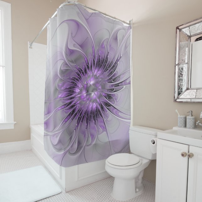 Lavender Flower Dream Modern Abstract Fractal Art Shower Curtain (In Situ)