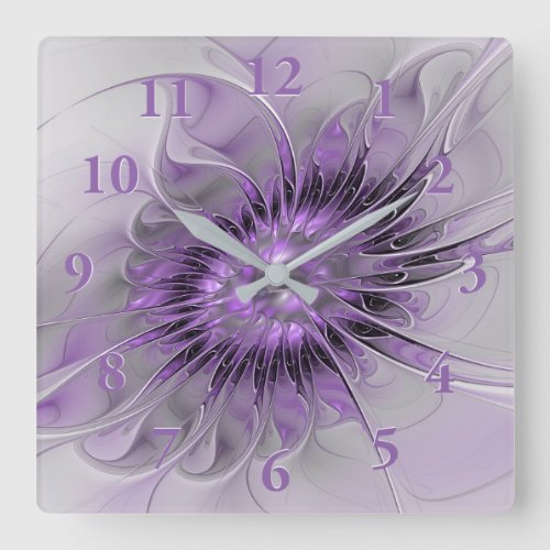 Lavender Flower Dream Modern Abstract Fractal Art Square Wall Clock