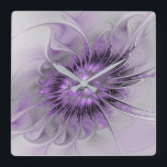Lavender Flower Dream Modern Abstract Fractal Art Square Wall Clock<br><div class="desc">A lavender and lilac fantasy flower, abstract and magical.
Design for your square wall clock and more.</div>