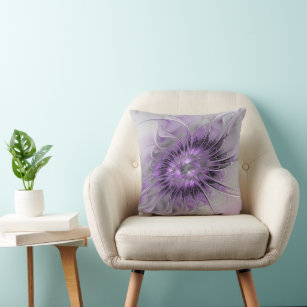 Lavender Flower Dream Modern Abstract Fractal Art Throw Pillow