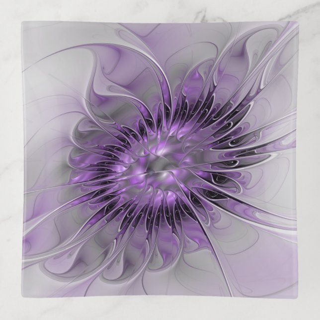 Lavender Flower Dream Modern Abstract Fractal Art Trinket Tray (Front)