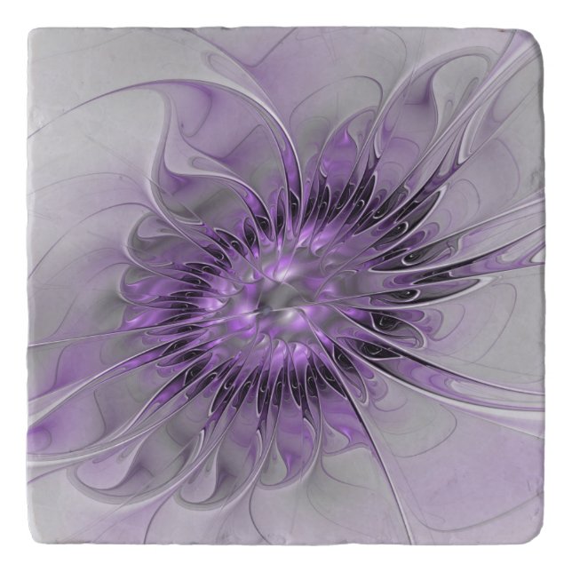 Lavender Flower Dream Modern Abstract Fractal Art Trivet (Front)