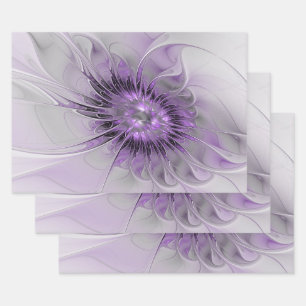 Lavender Flower Dream Modern Abstract Fractal Art Wrapping Paper Sheets