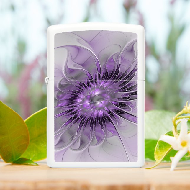 Lavender Flower Dream Modern Abstract Fractal Art Zippo Lighter (On Table)