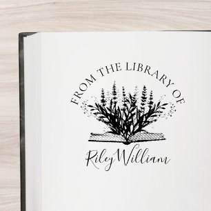 Lavender Flower Grow From Book Bookplate Self-inking Stamp