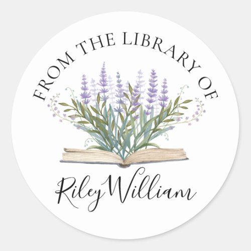 Lavender Flower Grow From Book Bookplate Sticker