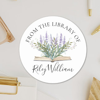Lavender Flower Grow From Book Bookplate Sticker