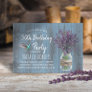 Lavender Flower & Hummingbird Dusty Blue Birthday Invitation