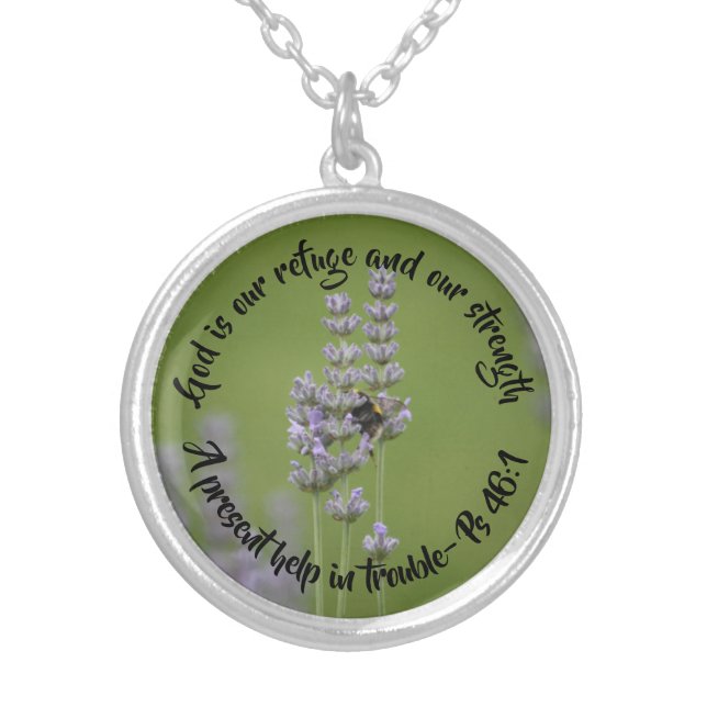 Lavender Flower Pendant with Psalm 46:1 (Front)