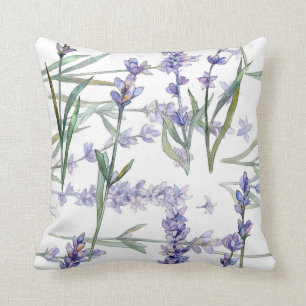 Lavender Flower Plant Watercolor Art Blue Lilac Throw Pillow