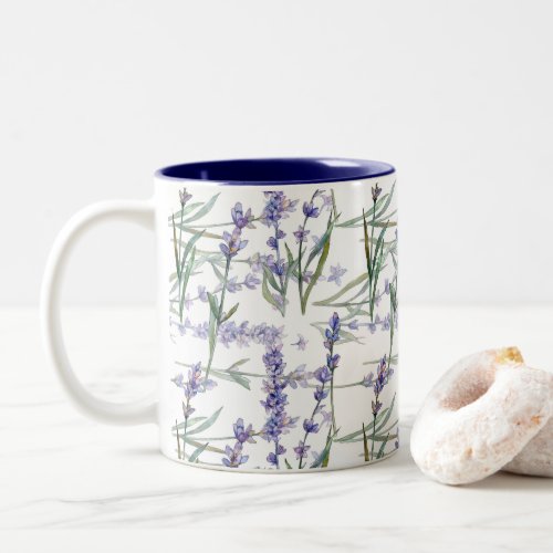 Lavender Flower Plant Watercolor Art Blue Lilac Two_Tone Coffee Mug
