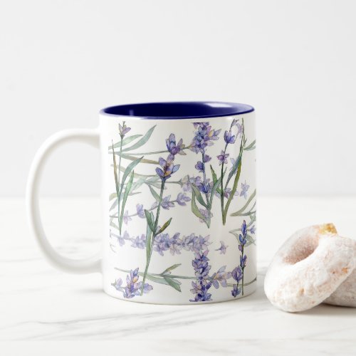 Lavender Flower Plant Watercolor Art Blue Lilac Two_Tone Coffee Mug