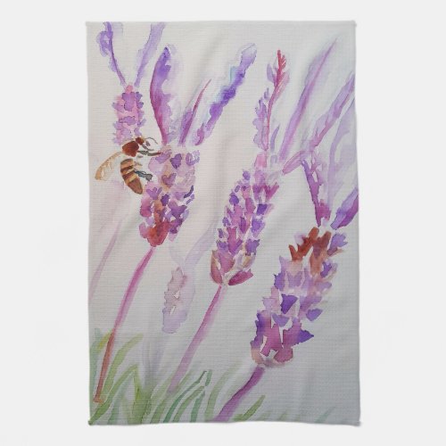 Lavender Flower Purple Watercolour and Bee Kitchen Towel