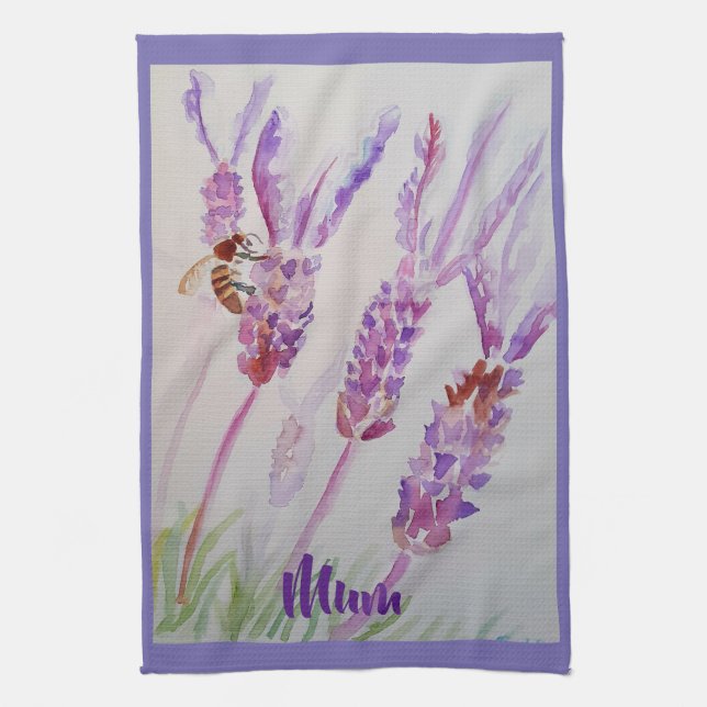 Lavender Flower Purple Watercolour and Bee Tea Tow Kitchen Towel (Vertical)
