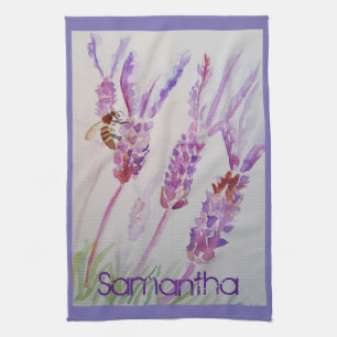 Lavender Flower Purple Watercolour and Bee Tea Tow Kitchen Towel