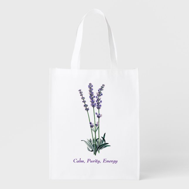 Lavender Flower Reusable Grocery Bag (Front)