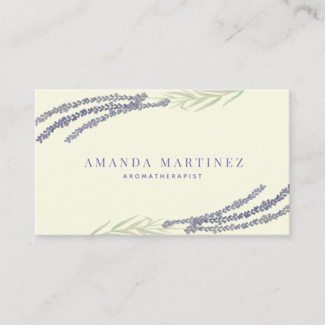 Lavender Flower Sprigs Botanical Yellow Business Card (Front)