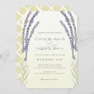 Lavender Flower Sprigs Watercolor Yellow Wedding Invitation