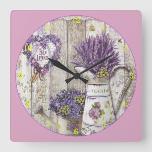Lavender Flower Square Wall Clock