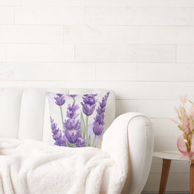 Lavender Flower Throw Pillow | Soft Purple Floral  (Couch)
