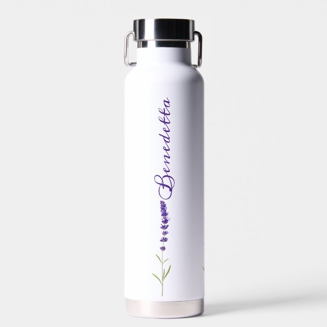 Lavender Flower with Custom Name Water Bottle (Front)