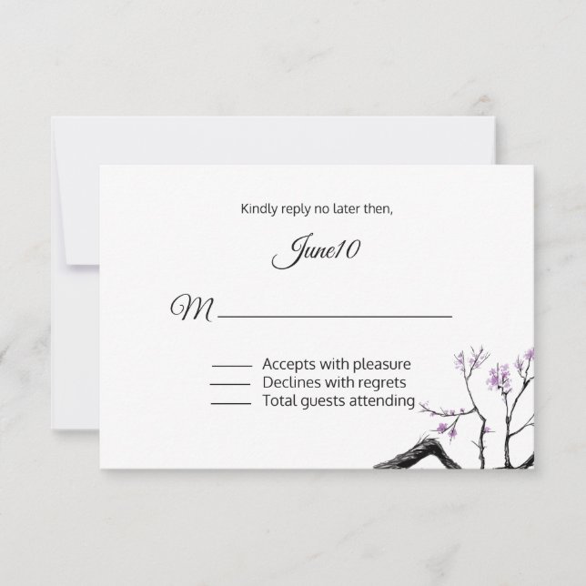 Lavender Flowering Branch Wedding RSVP Card (Front)