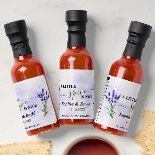 Lavender Flowers A Little Spice Is Nice Wedding  Hot Sauces (Laydown)