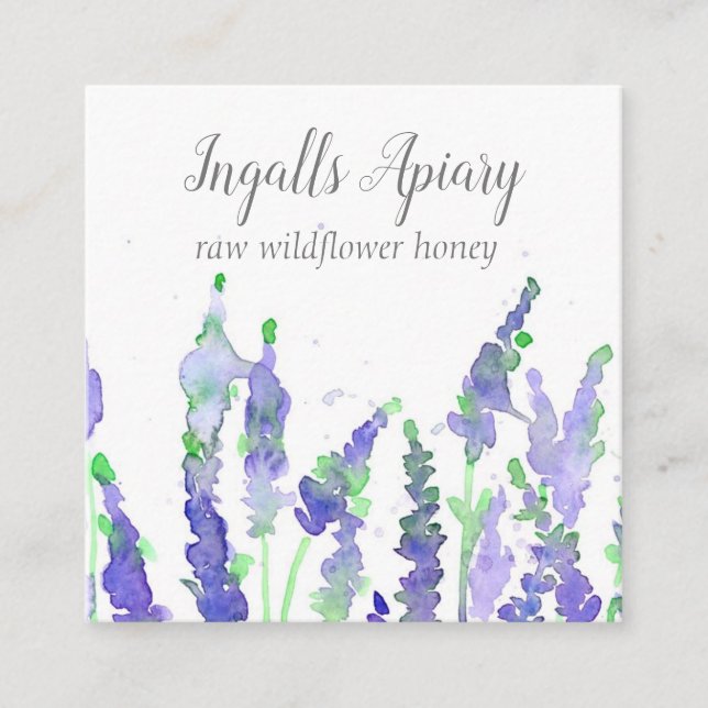 Lavender Flowers Apiary Bees Wildflower Honey Square Business Card (Front)