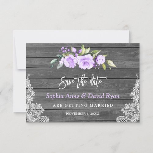 Lavender Flowers Barn Wood Lace Wedding Save The Date