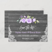 Lavender Flowers Barn Wood Lace Wedding Save The Date (Front/Back)
