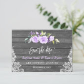 Lavender Flowers Barn Wood Lace Wedding Save The Date (Standing Front)