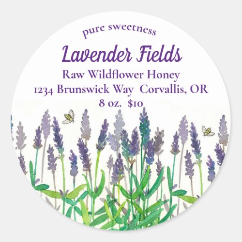 Lavender Flowers Bees Honey For Sale Classic Round Sticker