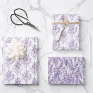 Lavender Flowers Birthday Wrapping Paper Sheets