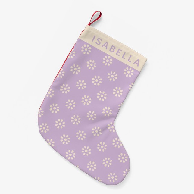 Lavender Flowers Boho Pattern Personalized Small Christmas Stocking (Front (Hanging))