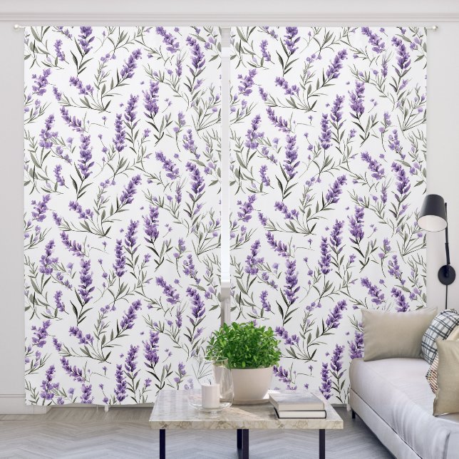 Lavender Flowers Botanical Pattern Blackout Curtains (Living Room)