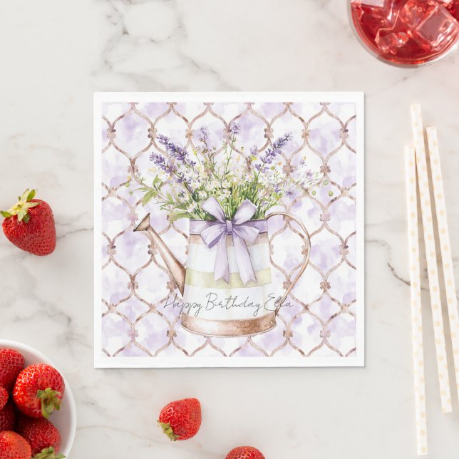 Lavender Flowers Bow Birthday Napkins (Insitu)