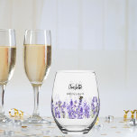 Lavender flowers bridesmaid stemless wine glass<br><div class="desc">Transparent background. Personalize and add your bridesmaid's name. Black text. Decorted with lavender flowers and bees.</div>