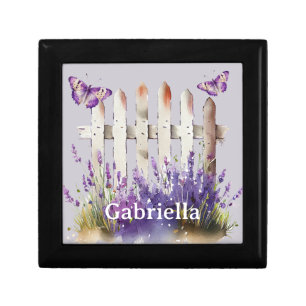 Lavender Flowers Butterflies White Picket Fence Gift Box