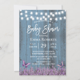 Lavender Flowers Butterfly Dusty Blue Baby Shower Invitation