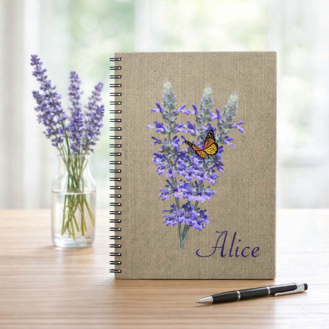 	Lavender Flowers Butterfly Personalized Spiral Notebook (Creator Uploaded)