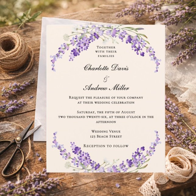 Lavender flowers champage cream wedding invitation (Creator Uploaded)