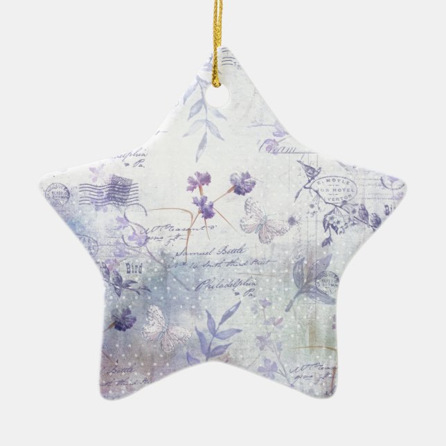 Lavender Flowers Decoupage Ceramic Ornament (Front)