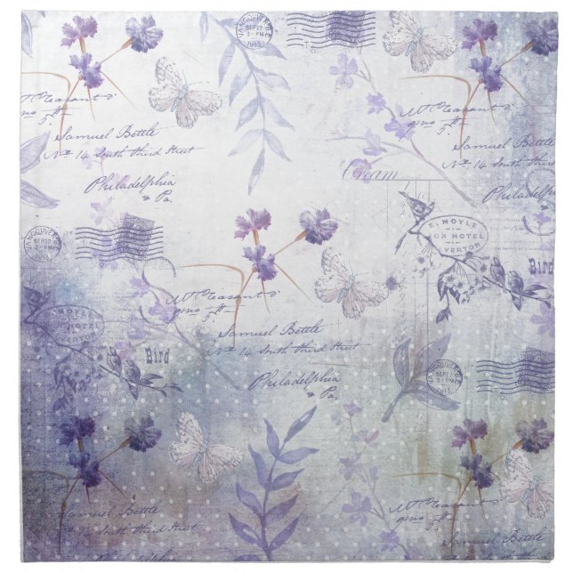 Lavender Flowers Decoupage Cloth Napkin (Front)