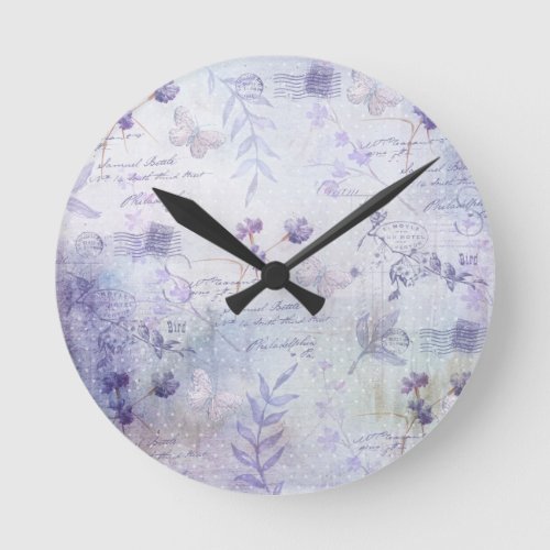 Lavender Flowers Decoupage Round Clock