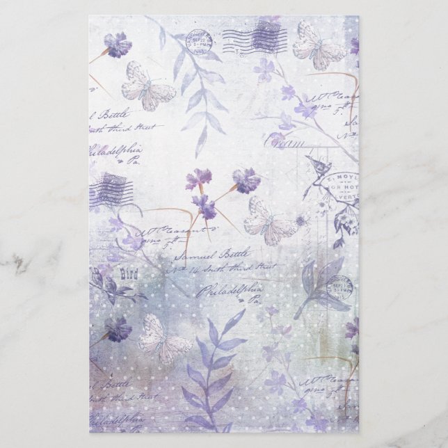 Lavender Flowers Decoupage Stationery (Front)