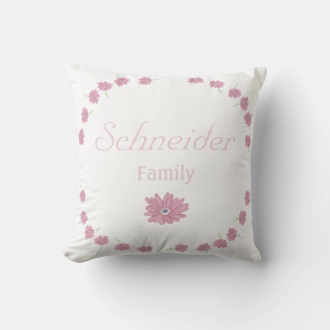 Lavender Flowers Family Name Throw Pillow (Front)
