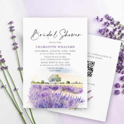 Lavender Flowers Field Bridal Shower QR code Invitation