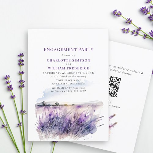 Lavender Flowers Field ENGAGEMENT PARTY QR code Invitation