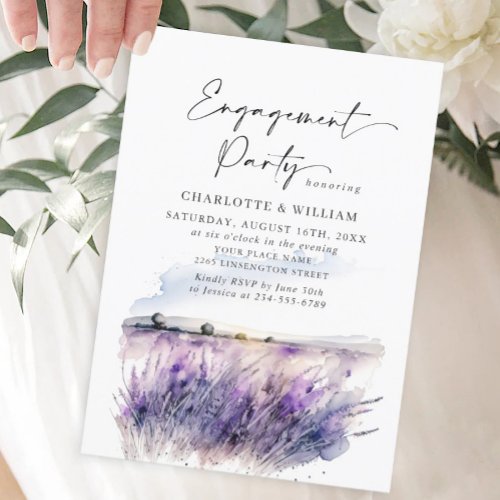 Lavender Flowers Field ENGAGEMENT PARTY QR code Invitation